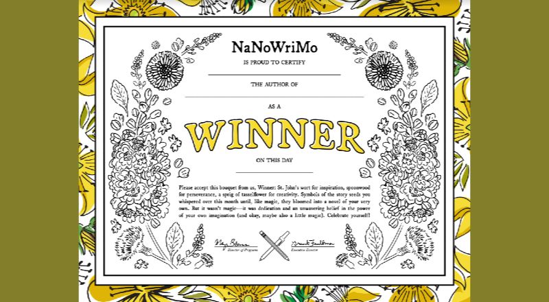 NaNoWriMo 2022 Certificate